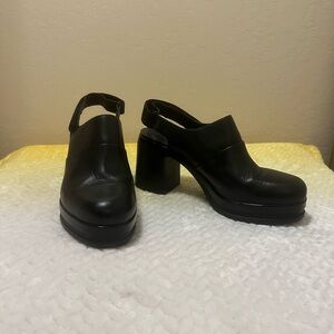 Camper “Alice” Black leather Women's Mules with Block Heel 3”